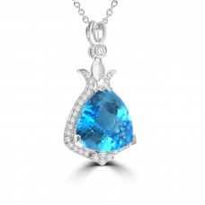 6.64 Ct Trillion Shaped Blue Topaz and Round Cut Diamond Pendent In 14 Necklace 6.64 Ct Trillion Shaped Blue Topaz and Round Cut Diamond Pendent In 14 Necklace
