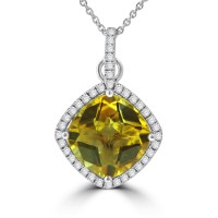 6.36 Ct Cushion cut Citrine and Round Cut Diamond Pendent In 14 kt Gold 6.36 Ct Cushion cut Citrine and Round Cut Diamond Pendent In 14 kt Gold