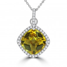 6.36 Ct Cushion cut Citrine and Round Cut Diamond Pendent In 14 kt Gold 6.36 Ct Cushion cut Citrine and Round Cut Diamond Pendent In 14 kt Gold
