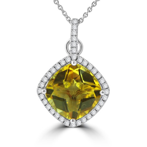 6.36 Ct Cushion cut Citrine and Round Cut Diamond Pendent In 14 kt Gold 6.36 Ct Cushion cut Citrine and Round Cut Diamond Pendent In 14 kt Gold