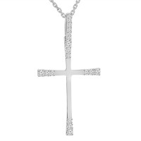 0.27 ct Round Cut Diamond Cross Pendant Necklace (G Color SI-1 Clarity) in 14 kt White Gold with 16 inch Chain