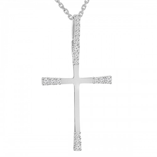 0.27 ct Round Cut Diamond Cross Pendant Necklace (G Color SI-1 Clarity) in 14 kt White Gold with 16 inch Chain 0.27 ct Round Cut Diamond Cross Pendant Necklace (G Color SI-1 Clarity) in 14 kt White Gold with 16 inch Chain