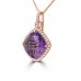6.59 ct Cushion Cut Amethyst & Round Cut Diamond Pendant Necklace in 14 kt Rose Gold 6.59 ct Cushion Cut Amethyst & Round Cut Diamond Pendant Necklace in 14 kt Rose Gold