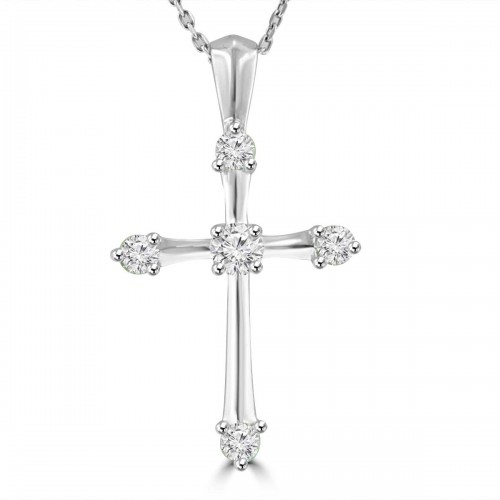 0.50 ct t.w. Ladies Round Cut Diamond Cross Pendant Necklace 0.50 ct t.w. Ladies Round Cut Diamond Cross Pendant Necklace
