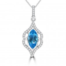 1.42 ct Marquise Shaped Blue Topaz and Round Cut Diamond Pendent In 14k Necklace 1.42 ct Marquise Shaped Blue Topaz and Round Cut Diamond Pendent In 14k Necklace