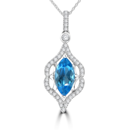 1.42 ct Marquise Shaped Blue Topaz and Round Cut Diamond Pendent In 14k Necklace 1.42 ct Marquise Shaped Blue Topaz and Round Cut Diamond Pendent In 14k Necklace
