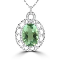9.32 Ct Oval Cut Green Amethyst and Round Cut Diamond Pendent In 14 kt Gold 9.32 Ct Oval Cut Green Amethyst and Round Cut Diamond Pendent In 14 kt Gold