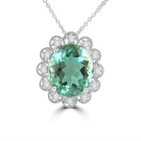 8.37 Ct Oval cut Green Prazolite and Round Cut Diamond Pendent In 14 kt White Gold 8.37 Ct Oval cut Green Prazolite and Round Cut Diamond Pendent In 14 kt White Gold