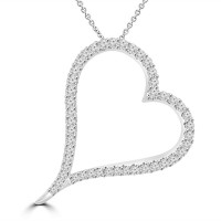 1.39 ct Round Cut Diamond Heart Shape Pendant Necklace (G Color SI-1 Clarity) in 14 kt White Gold