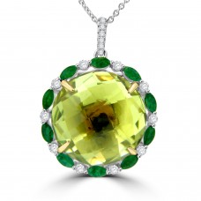 21.51ct Round Diamond, Emerald, & Lime Quartz Pendant Necklace (G-H Color SI-1 Clarity) in 14 kt White Gold 21.51ct Round Diamond, Emerald, & Lime Quartz Pendant Necklace (G-H Color SI-1 Clarity) in 14 kt White Gold