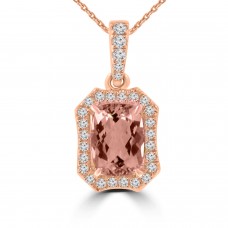 1.26 ct Round Cut Diamond & Cushion Shape Morganite Pendant Necklace (G-H Color SI-2 I-1 Clarity) in 14 kt Rose Gold 1.26 ct Round Cut Diamond & Cushion Shape Morganite Pendant Necklace (G-H Color SI-2 I-1 Clarity) in 14 kt Rose Gold