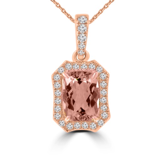 1.26 ct Round Cut Diamond & Cushion Shape Morganite Pendant Necklace (G-H Color SI-2 I-1 Clarity) in 14 kt Rose Gold 1.26 ct Round Cut Diamond & Cushion Shape Morganite Pendant Necklace (G-H Color SI-2 I-1 Clarity) in 14 kt Rose Gold