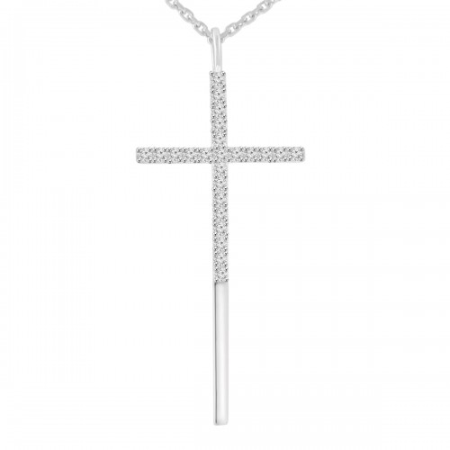 0.29 ct Round Cut Diamond Cross Pendant Necklace (G Color SI-1 Clarity) in 14 kt White Gold with 16 inch Chain 0.29 ct Round Cut Diamond Cross Pendant Necklace (G Color SI-1 Clarity) in 14 kt White Gold with 16 inch Chain