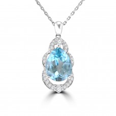 3.06 Ct Pear Shaped Blue Topaz and Round Cut Diamond Pendent In 14k Wh Necklace 3.06 Ct Pear Shaped Blue Topaz and Round Cut Diamond Pendent In 14k Wh Necklace
