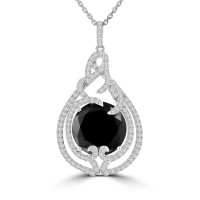 9.80 Ct Round Cut Black & White Diamond Pendant Necklace (G-H Color SI-2 I-1 Clarity) in 14 kt White Gold 9.80 Ct Round Cut Black & White Diamond Pendant Necklace (G-H Color SI-2 I-1 Clarity) in 14 kt White Gold