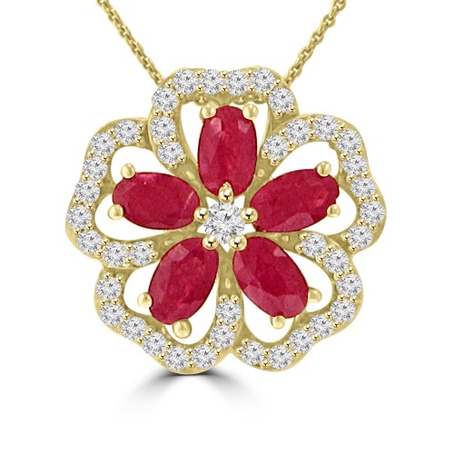 1.79 Ladies Round Cut Diamond and Oval Shape Ruby Pendant Necklace in 14 kt White Gold 1.79 Ladies Round Cut Diamond and Oval Shape Ruby Pendant Necklace in 14 kt White Gold