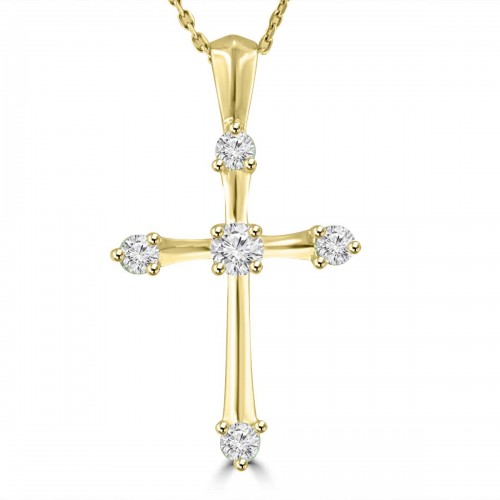 0.50 ct t.w. Ladies Round Cut Diamond Cross Pendant Necklace 14 kt Yellow Gold 0.50 ct t.w. Ladies Round Cut Diamond Cross Pendant Necklace 14 kt Yellow Gold