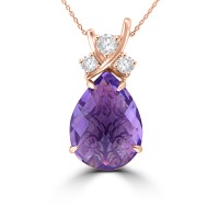 7.45 ct Pear Shape Amethyst & Round Cut Diamond Pendant Necklace in 14 kt Rose Gold 7.45 ct Pear Shape Amethyst & Round Cut Diamond Pendant Necklace in 14 kt Rose Gold