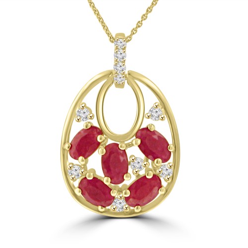 1.55 ct Round Cut Diamond & Oval Shaped Ruby Pendant Necklace in 14k White Gold 1.55 ct Round Cut Diamond & Oval Shaped Ruby Pendant Necklace in 14k White Gold