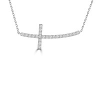 0.60 ct Ladies White Gold Horizontal Curved Cross Necklace 0.60 ct Ladies White Gold Horizontal Curved Cross Necklace
