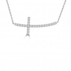 0.60 ct Ladies White Gold Horizontal Curved Cross Necklace 0.60 ct Ladies White Gold Horizontal Curved Cross Necklace