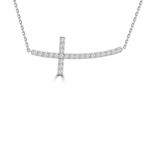 0.60 ct Ladies White Gold Horizontal Curved Cross Necklace 0.60 ct Ladies White Gold Horizontal Curved Cross Necklace