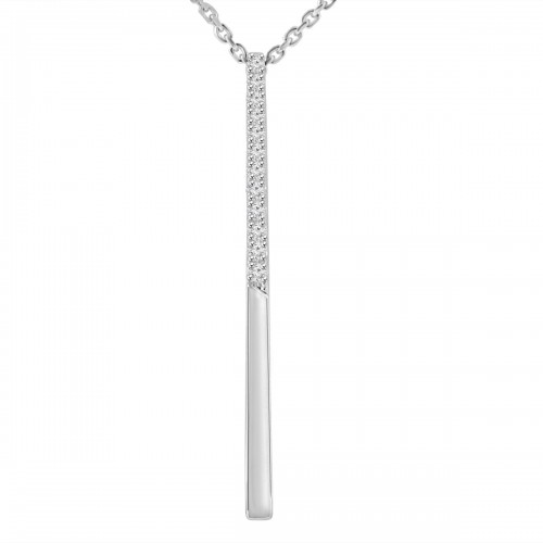 0.14 ct Round Cut Diamond Stick Bar Vertical Long Pendant Necklace for Women (G Color SI-1 Clarity) in 14 kt White Gold with 16 inch Chain Included 0.14 ct Round Cut Diamond Stick Bar Vertical Long Pendant Necklace for Women (G Color SI-1 Clarity) in 14 kt White Gold with 16 inch Chain Included