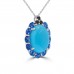 13.18 ct Oval Shaped Turquoise, Tanzanite and Black Diamond Pendant Necklace (G-H Color SI-2 I-1 Clarity) in 14 kt White Gold 13.18 ct Oval Shaped Turquoise, Tanzanite and Black Diamond Pendant Necklace (G-H Color SI-2 I-1 Clarity) in 14 kt White Gold