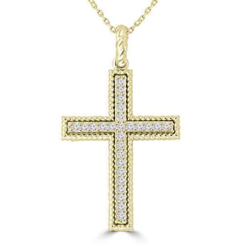 0.45 ct Ladies Round Cut Diamond Cross Pendant Necklace (G Color SI-1 Clarity) in 14 kt Yellow Gold 0.45 ct Ladies Round Cut Diamond Cross Pendant Necklace (G Color SI-1 Clarity) in 14 kt Yellow Gold