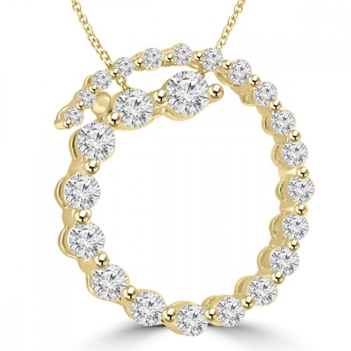 2.00 Ct tw Rond Diamond Spiral Circle Pendant in 14 kt Gold 16 inch Chain 2.00 Ct tw Rond Diamond Spiral Circle Pendant in 14 kt Gold 16 inch Chain