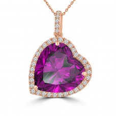 6.96 ct Heart Shaped Amethyst & Diamond Pendant Necklace (G-H Color SI-2 I-1 Clarity) in 14 kt Rose Gold 6.96 ct Heart Shaped Amethyst & Diamond Pendant Necklace (G-H Color SI-2 I-1 Clarity) in 14 kt Rose Gold