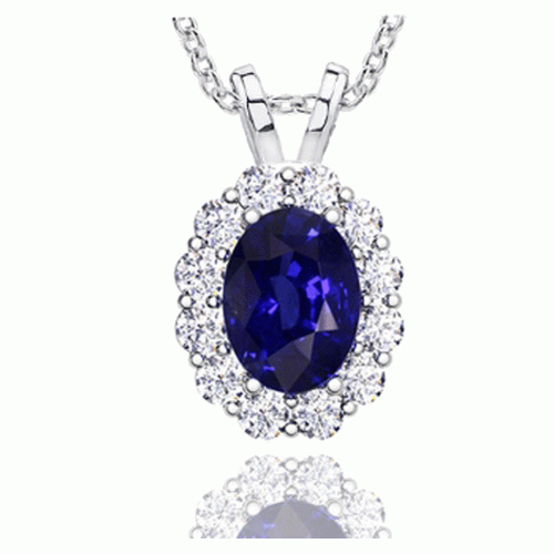 3.20 ct Ladies Sapphire and Diamond Pendant with 16 Inch Chain 3.20 ct Ladies Sapphire and Diamond Pendant with 16 Inch Chain