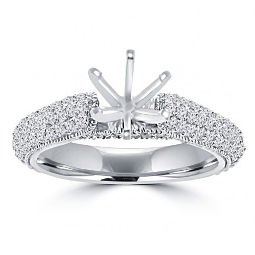 1.25 ct Ladies Round Cut Diamond Semi Mounting Engagement Ring in 14 kt White Gold