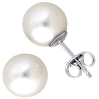 White Pearl Stud Earrings in Silver