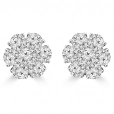 1.80 ct Round Cut Diamond Cluster Earrings In 14 kt White Gold 1.80 ct Round Cut Diamond Cluster Earrings In 14 kt White Gold
