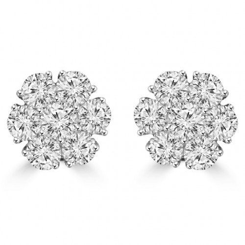 1.80 ct Round Cut Diamond Cluster Earrings In 14 kt White Gold 1.80 ct Round Cut Diamond Cluster Earrings In 14 kt White Gold