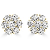1.80 ct Round Cut Diamond Cluster Earrings In 14 kt Yellow Gold 1.80 ct Round Cut Diamond Cluster Earrings In 14 kt Yellow Gold