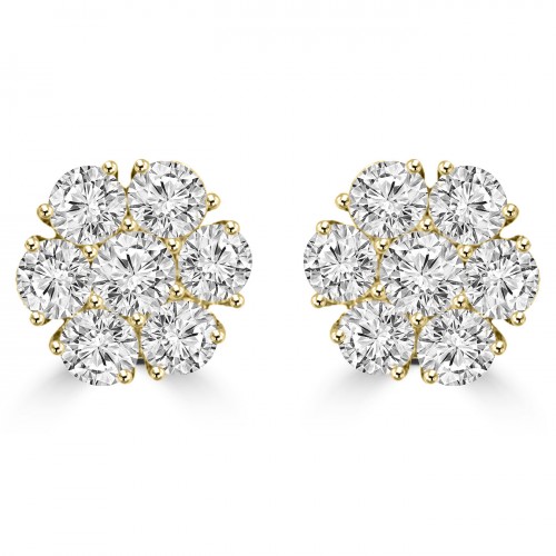 1.80 ct Round Cut Diamond Cluster Earrings In 14 kt Yellow Gold 1.80 ct Round Cut Diamond Cluster Earrings In 14 kt Yellow Gold