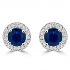 4.65 ct Sapphire With Round Cut Diamond Accented Stud Earrings 4.65 ct Sapphire With Round Cut Diamond Accented Stud Earrings