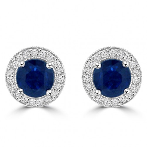 4.65 ct Sapphire With Round Cut Diamond Accented Stud Earrings