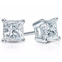 2.00 ct Princess Cut Cubic Zirconia 925 kt Silver Stud Earrings in Push Back