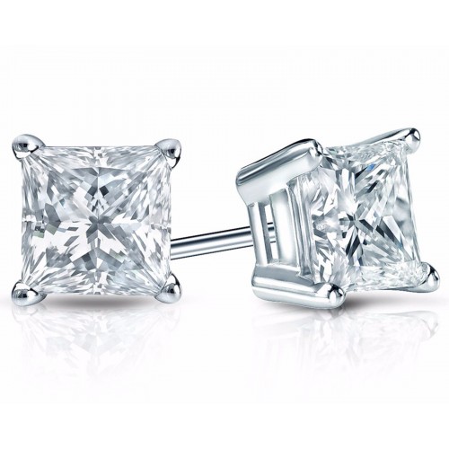 2.00 ct Princess Cut Cubic Zirconia 925 kt Silver Stud Earrings in Push Back