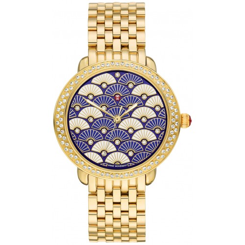 Michele Serein Mid Fan Patterned White & Blue Diamond Dial Ladies Fashion Watch MWW21B000102 Michele Serein Mid Fan Patterned White & Blue Diamond Dial Ladies Fashion Watch MWW21B000102