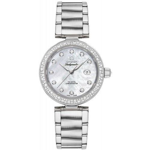 Omega De Ville Ladymatic Pearl White & Diamond Dial Stainless Ladies Watch 42535342055002
