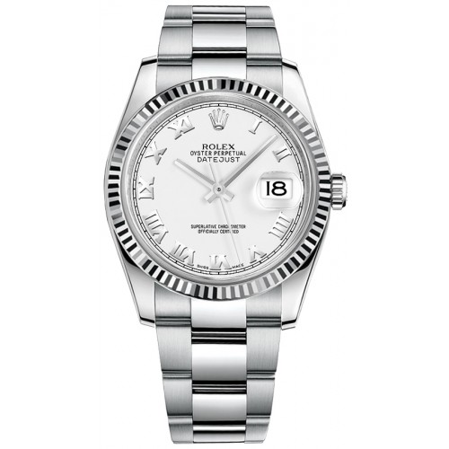 Rolex Datejust 36 White Roman Numeral Dial Oyster Bracelet Watch 116234-WHTRO