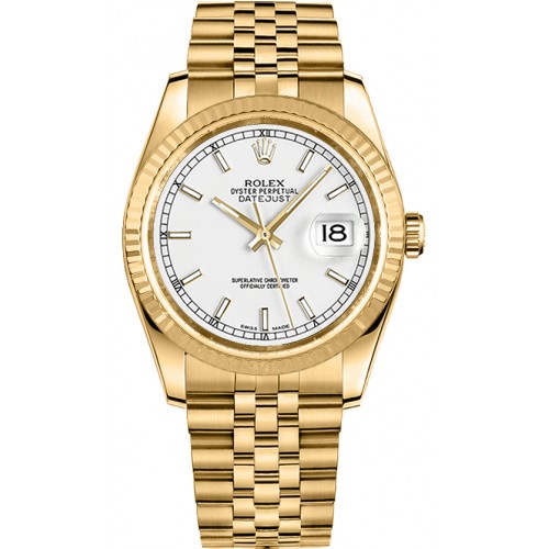 Rolex Datejust 36 White Dial Yellow Gold Watch 116238-WHTSJ