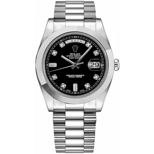 Rolex Day-Date 41 Black Diamond Dial Platinum Men's Watch 