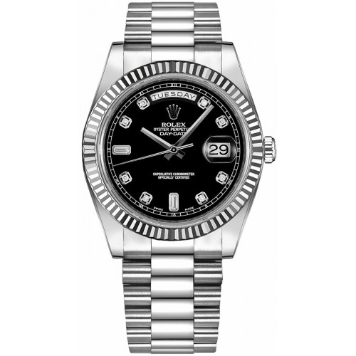 Rolex Day-Date 41 Black Diamond Dial Gold Men's Watch 