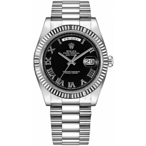 Rolex Day-Date 41 Black Roman Numeral Men's Gold Watch 