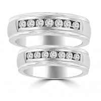 1.06 ct His & Hers Round Cut Diamond Wedding Band Ring Set in 14 kt White Gold 1.06 ct His & Hers Round Cut Diamond Wedding Band Ring Set in 14 kt White Gold